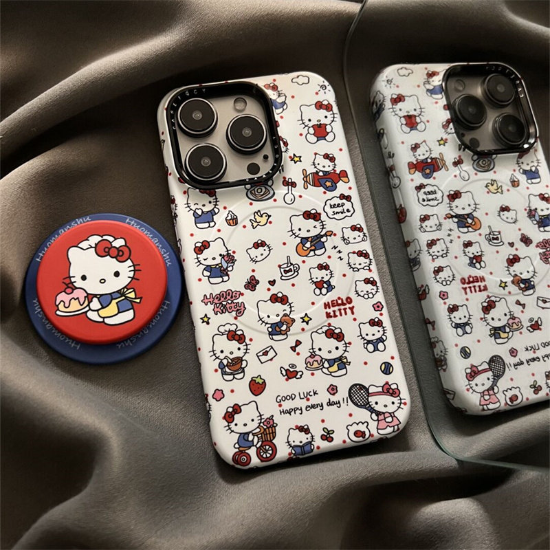 白底满屏小猫独壳可爱网红hellokitty贴纸16手机壳日韩卡通iPhone15promax新款14ProMax防摔13pm保护手机套女