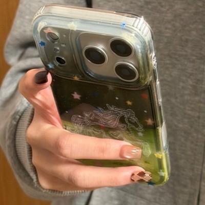 先吉透绿晕染渐变线条独角兽苹果17promax手机壳iphone16151413网红潮