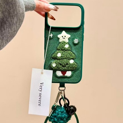 绒布刺绣圣诞树爆款适用于苹果iphone17promax手机壳16promax简约14pro软壳15新款高档13proma全包保护壳防摔