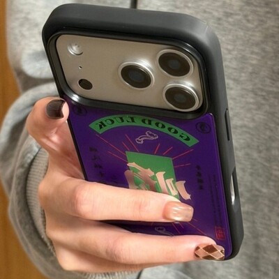 先吉紫底绿标签黑英文顺字苹果17promax手机壳iphone16151413网红潮