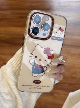 白色围巾小猫ins趣味围巾哈喽kitty猫适用iPhone16promax手机壳新款iPhone14pro小众15p卡通13防摔16保护套女