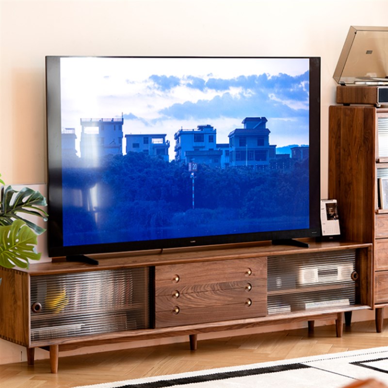 黑胡桃木C位电视柜沙发电视茶几组合实木客厅家用现代简约小户型