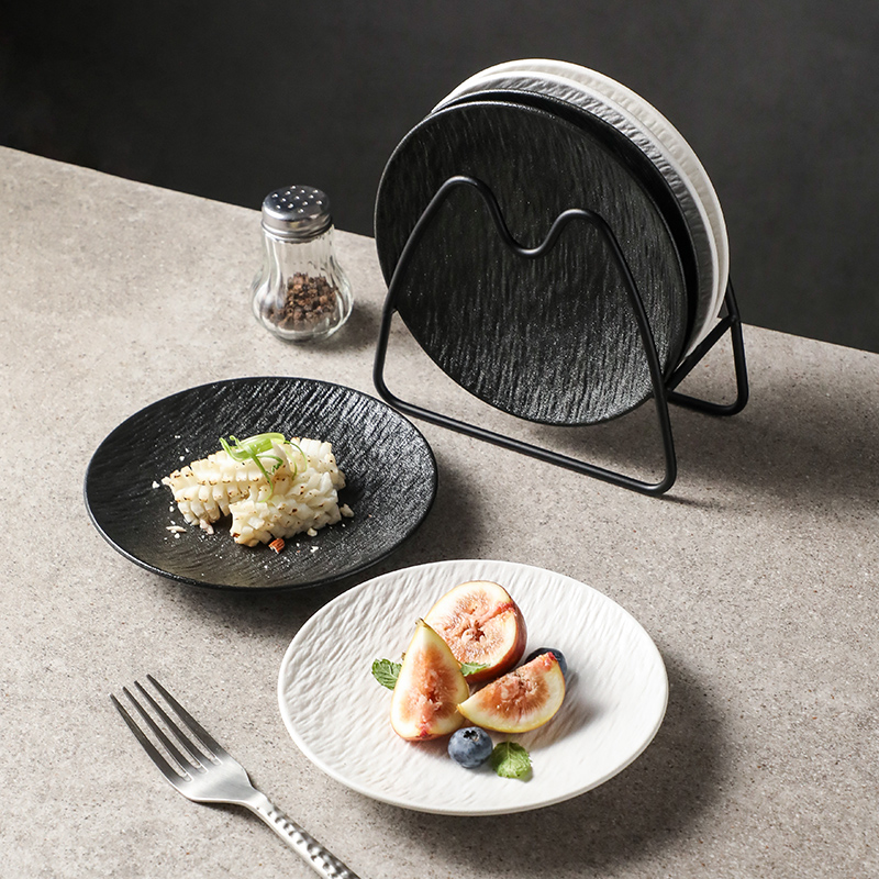 磨砂吐骨碟家用陶瓷小碟子小吃碟带收纳架餐桌垃圾渣盘吐骨头盘