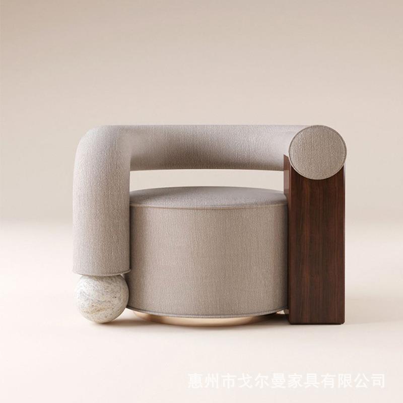 戈尔曼摩登现代创意复古实木大理石拼接积木休闲椅设计师撞色沙发