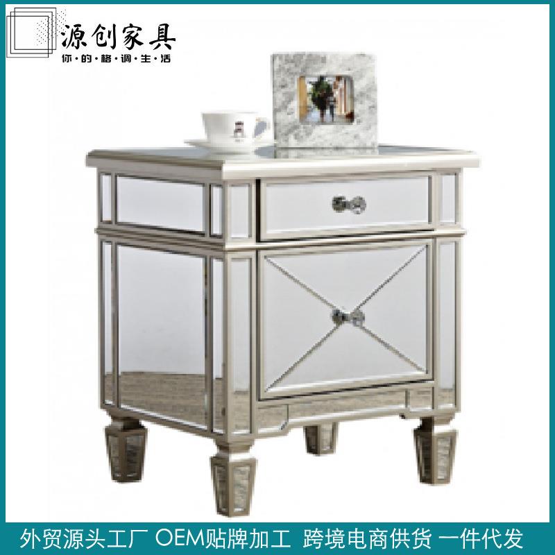 床边柜床头简约奢轻置物架镜面式极床边意小型柜子玻璃家具简床头