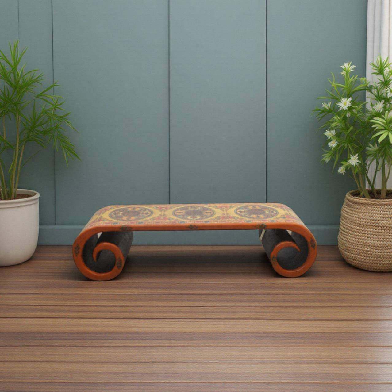 新中式茶几客厅家用实木矮桌小户型茶台原木茶桌古典手工彩绘现货