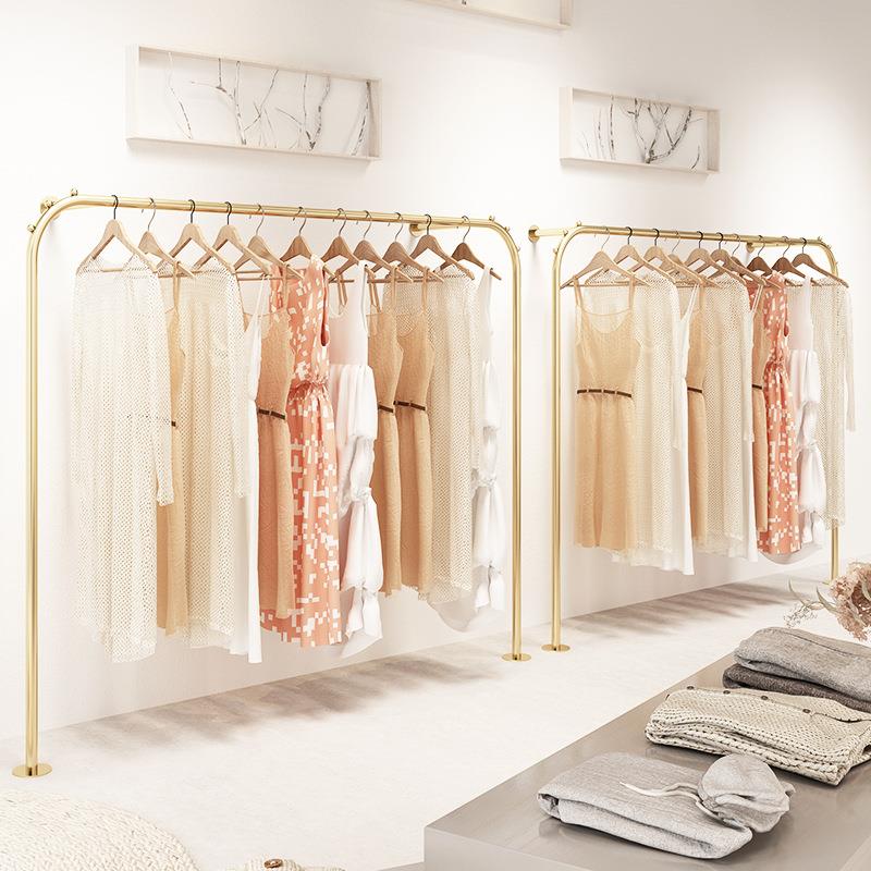简约服装店衣服架创意新款银色挂衣架女装货架落地式上墙展示架子