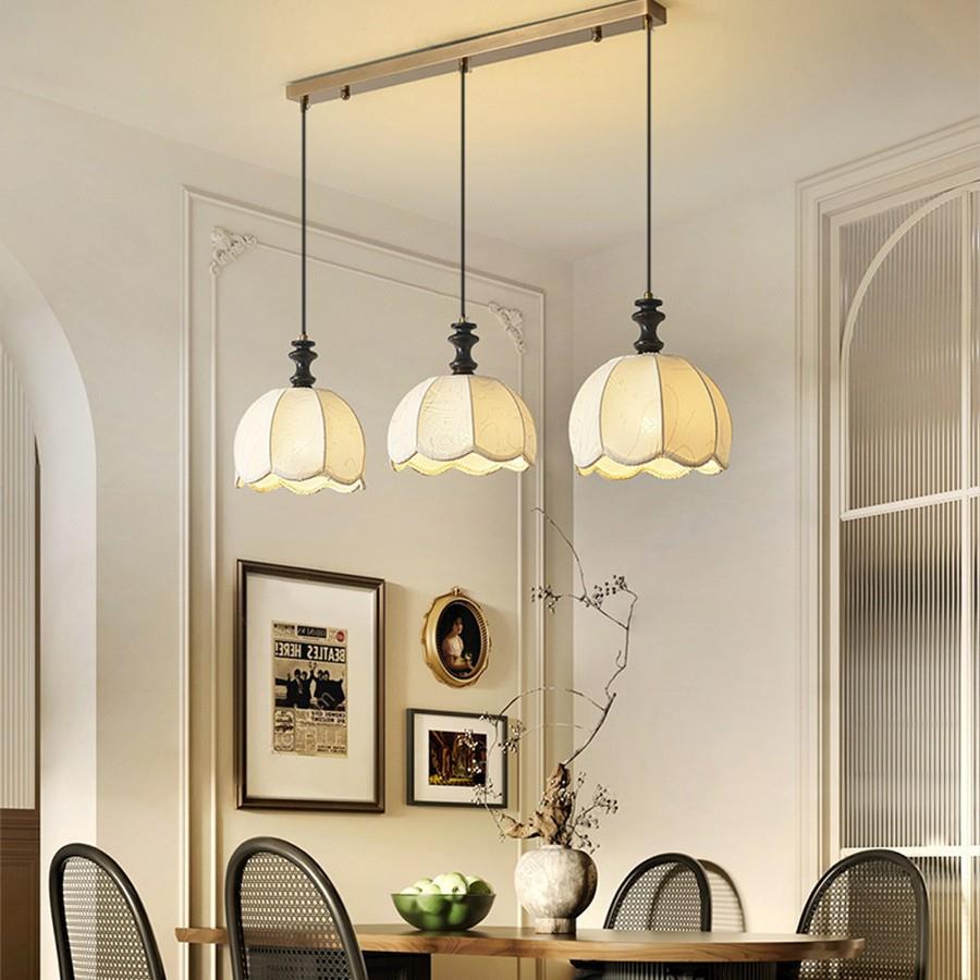 法式复古风餐厅吊灯诧寂中古布艺印花灯具美式高档餐桌饭厅吧台灯