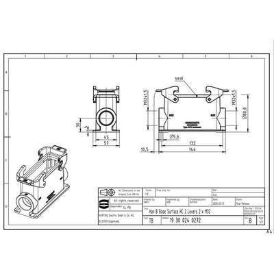 HARTING 连接器 19300240272 双扣 HAN-24B-asg2-QB-M32 高底座