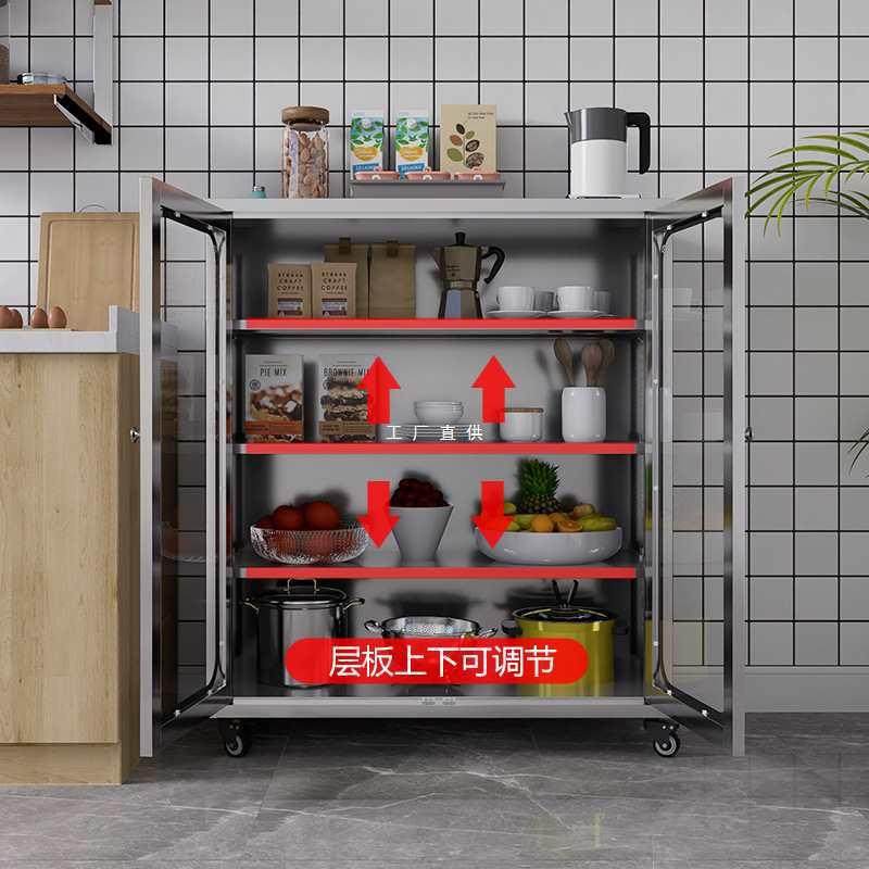 304不锈钢厨房玻璃门碗柜餐边柜家用厨房橱柜餐厅柜收纳柜储