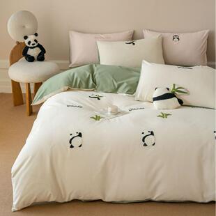 可爱卡通100s毛巾绣全棉纯棉磨毛四件套加厚保暖秋冬床单被套床笠