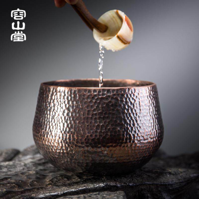 容山堂纯铜茶洗手工锤目纹大小号日式水盂茶渣桶加厚建水茶具
