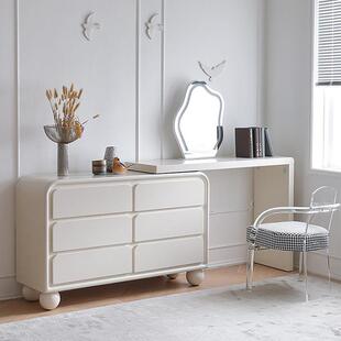 七里屋/奶油风梳妆台斗柜一体法式化妆台简约卧室床尾化妆桌实木