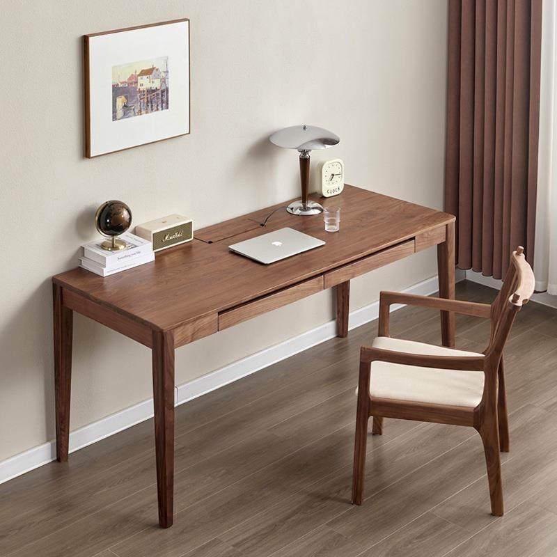 北美黑胡桃木书桌实木办公桌北欧简约家用儿童学习桌日式电脑桌