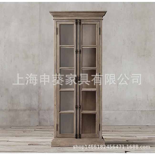 美式乡村简约复古轻奢实木框玻璃双门橱柜展柜餐厅家用别墅样板房