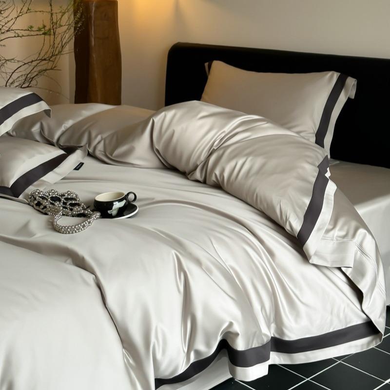 轻奢风纯色100S天丝棉四件套全棉冰丝被套裸睡床单床笠床上用品