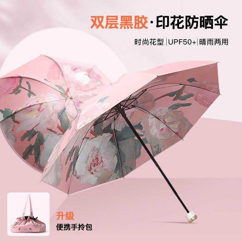 黑胶双层遮阳伞防晒抗UV女手动折叠晴雨两用遮阳反向伞upf50+图片