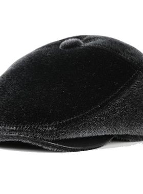 中老年仿水貂毛帽子男冬季鸭舌帽护耳棉贝雷帽老人爸爸爷爷前进帽