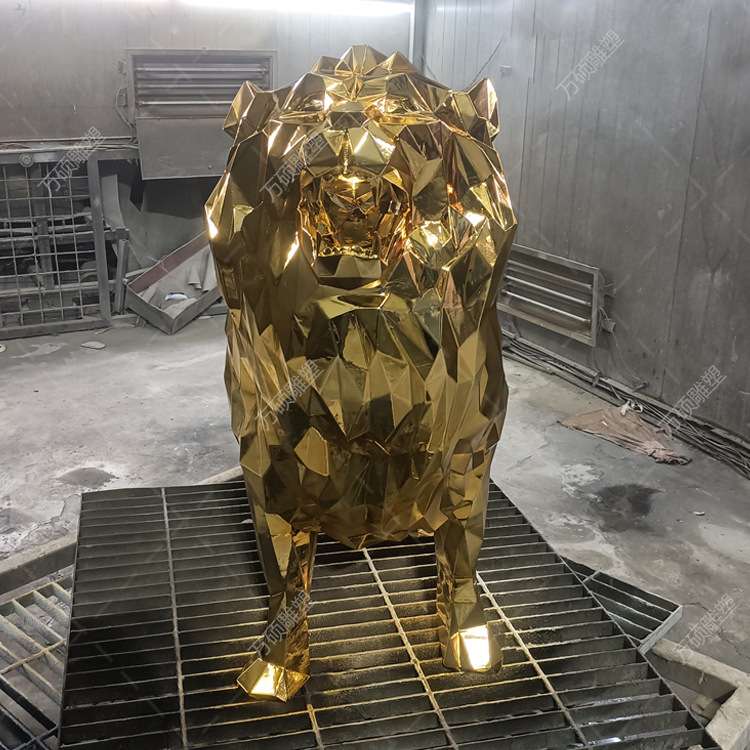 玻璃钢雕塑户外抽象大型动物摆件金色电镀狮子美陈装饰制作