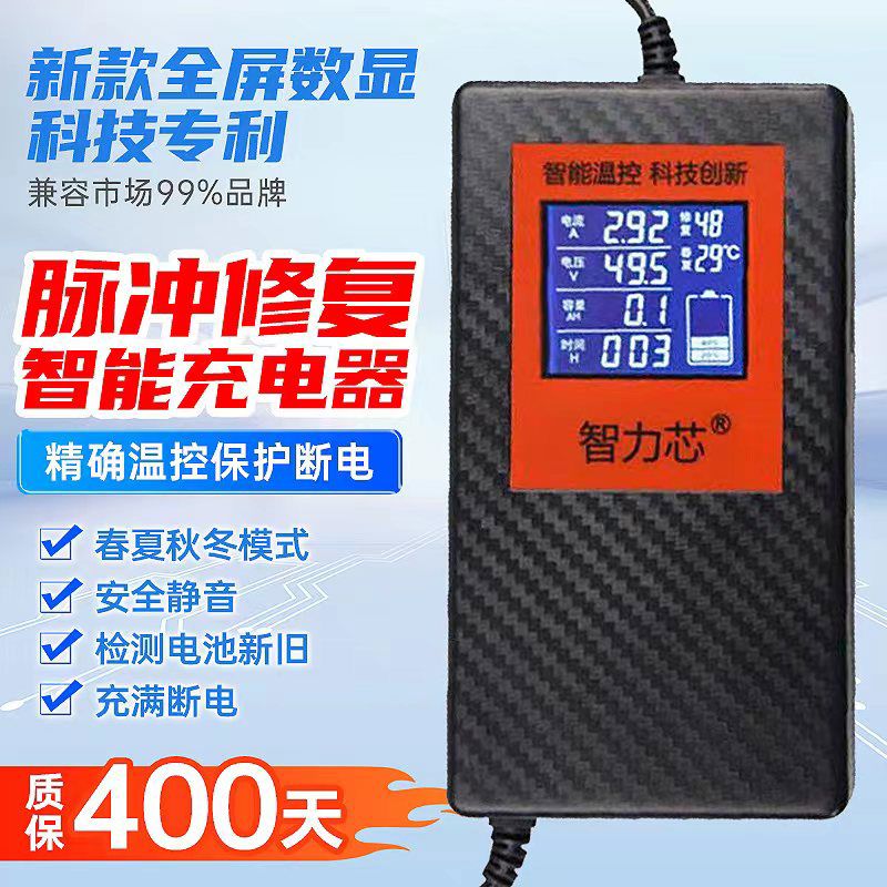 数显电动车电瓶充电器48V60V72V 天能智能断电修复三轮车通用