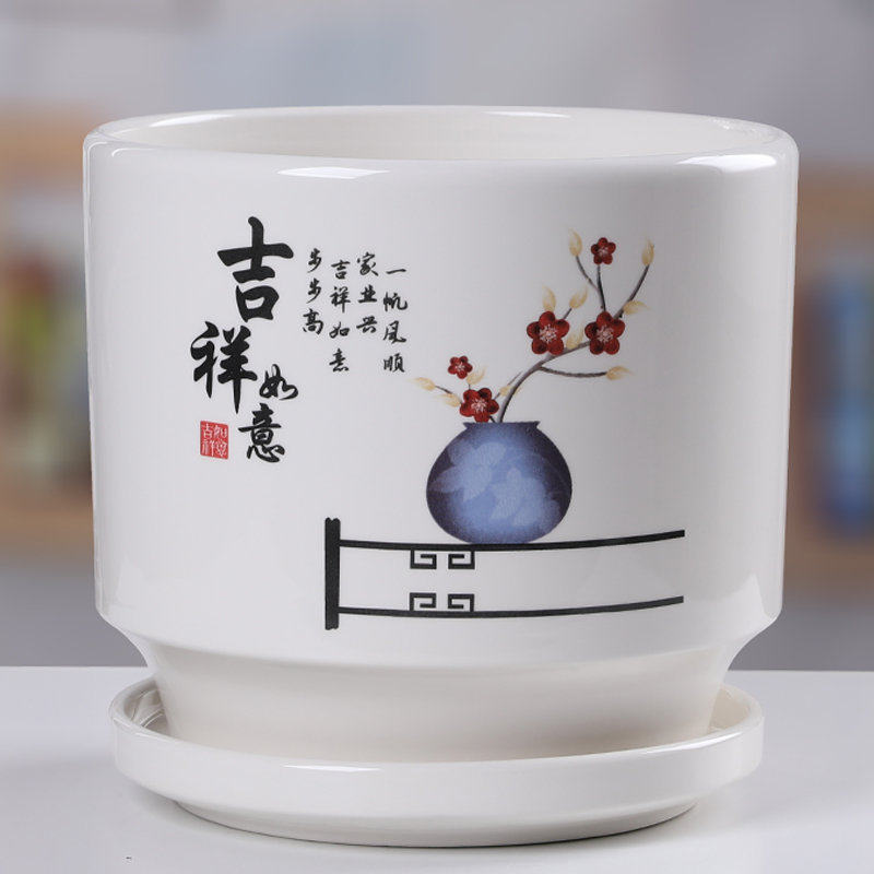 欧式花盆陶瓷白色特价清仓大号特大带托盘个性简约家用绿萝吊