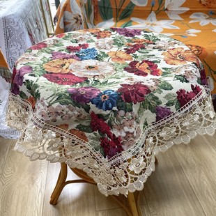 DY231 红牡丹花边蕾丝边盖巾 1棉麻 85cm
