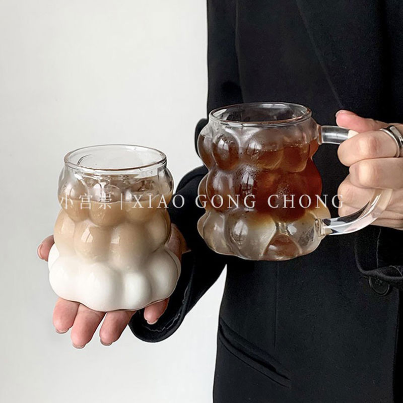 葡萄玻璃杯个性ins风咖啡杯耐热高硼硅带把牛奶拿铁杯水杯果