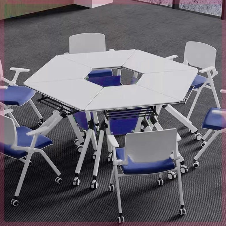 折叠培训桌椅组合智慧教室多功能拼接六边形圆型弧椭圆团辅会议桌