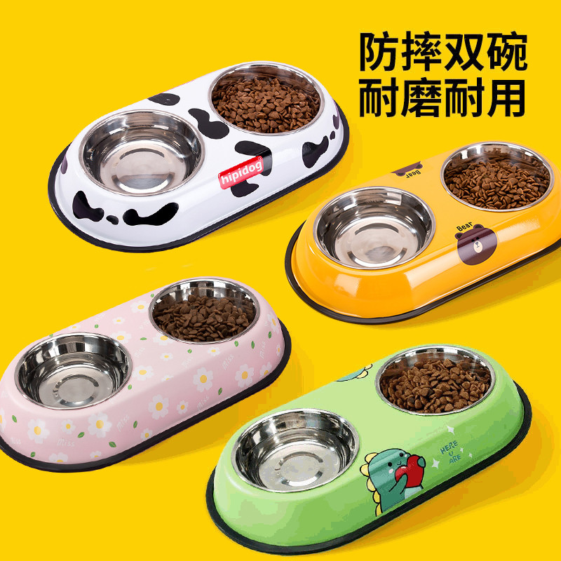狗碗狗盆狗食盆宠物防打翻不锈钢双碗小型犬泰迪自动饮水狗狗