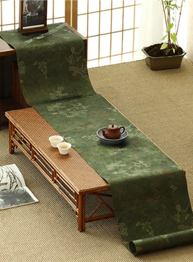 中国风茶席长桌旗云纱绿色双面防水茶桌干泡垫子茶台桌布中式