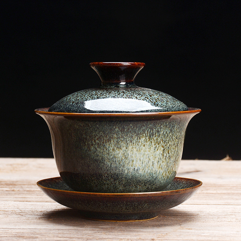 窑变建盏天目釉三才盖碗茶杯泡茶碗陶瓷功夫茶具家用大号个性