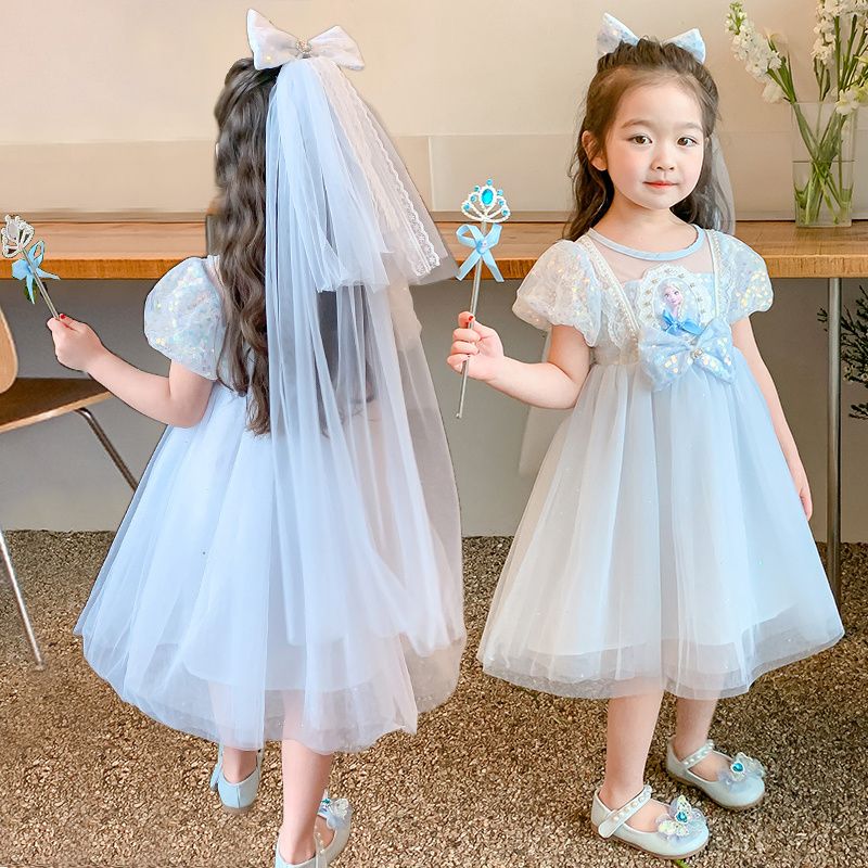 皮魯天使愛莎公主裙女童連衣裙夏季寶寶夏裝小女孩洋氣艾莎裙子女
