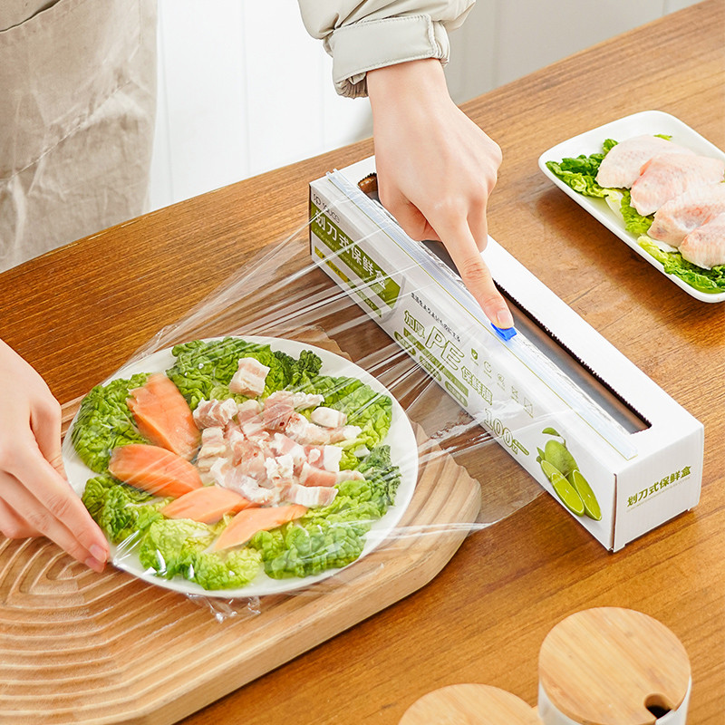 免撕保鲜膜带切割器家用食级大卷经济装厨房pe耐高温滑刀式