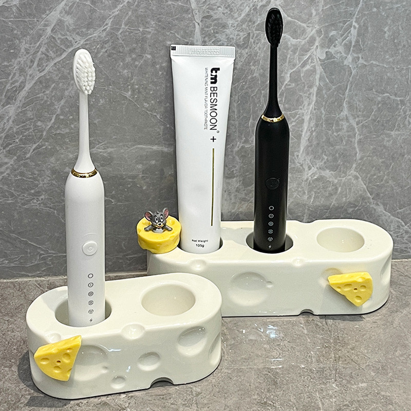 卫生间电动牙刷牙膏置物架浴室洗漱台面创意可爱高颜值陶瓷收纳架
