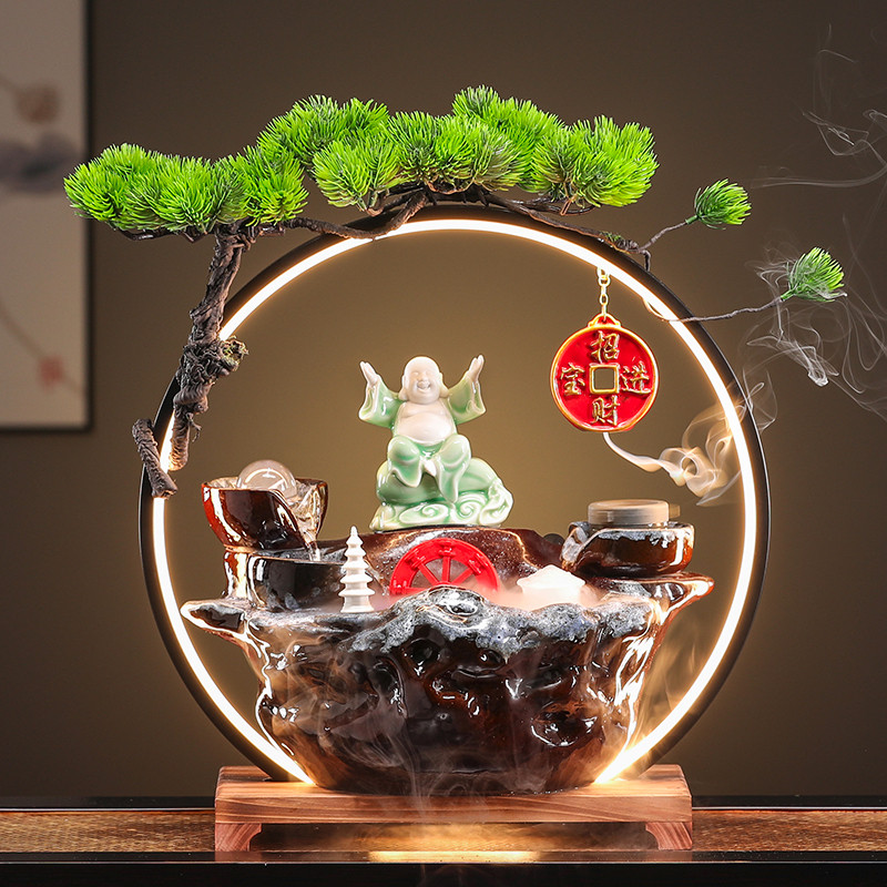 创意新中式招财猫装饰流水摆件送礼循环水办公室客厅公司开业礼物