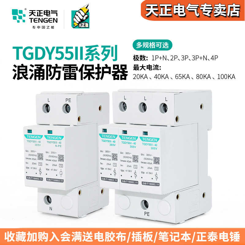 天正TGDY55II浪涌电涌保护器2P4P防雷避雷器20KA40KA二级380V