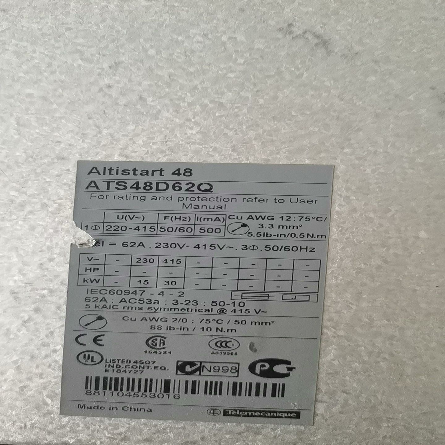 ATS48D62Q软启动器，功能~议价