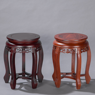 红木家具凳子黑檀木鼓凳酸枝木梳妆凳换鞋凳古筝凳圆凳雕花菊花凳