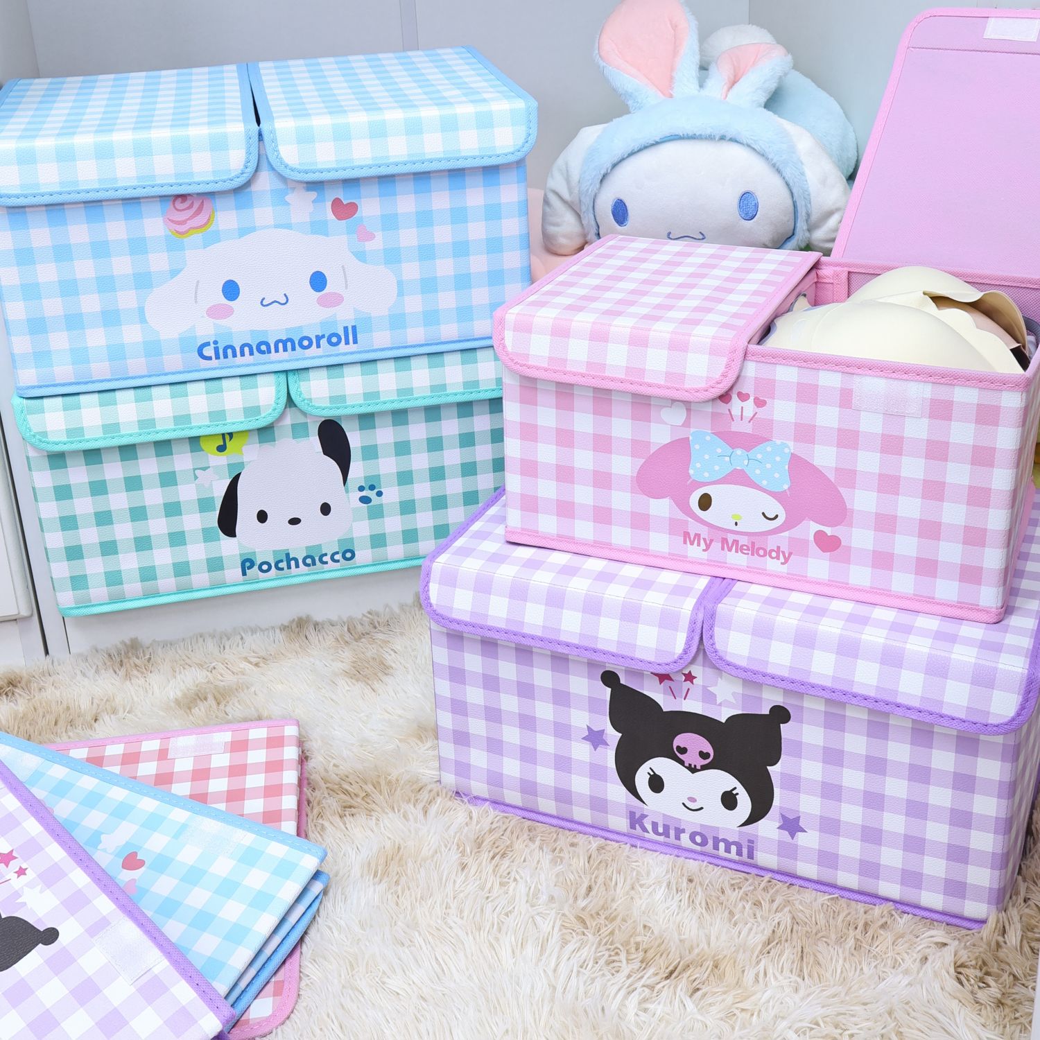 卡通内衣收纳盒宿舍衣柜内裤袜子分类盒双盖分格可折叠衣物储