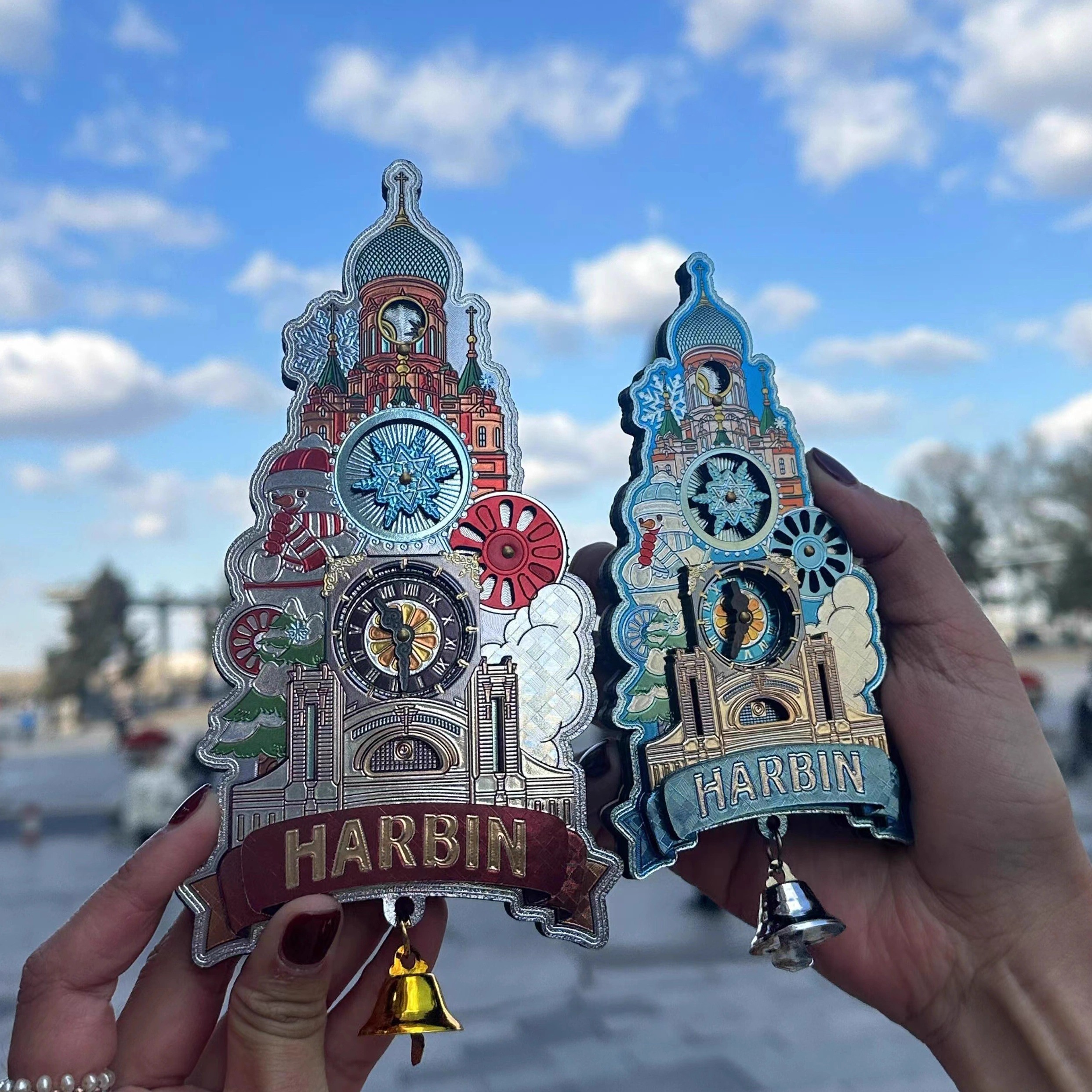 哈尔滨文创索菲亚教堂冰箱贴木质齿轮可转动旅游特色纪念品礼物
