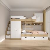 定制错位上下床儿童床小户型双层床儿童高低衣柜书桌交错式 子母床