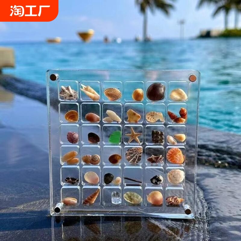 爆款贝壳收纳盒磁吸美甲亚克力钻盒饰装饰盒格子分格桌面