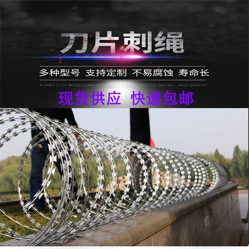 。防盗网刀片刺绳围墙防护网刺丝滚笼刺铁丝铁蒺藜监狱网铁刺铁丝