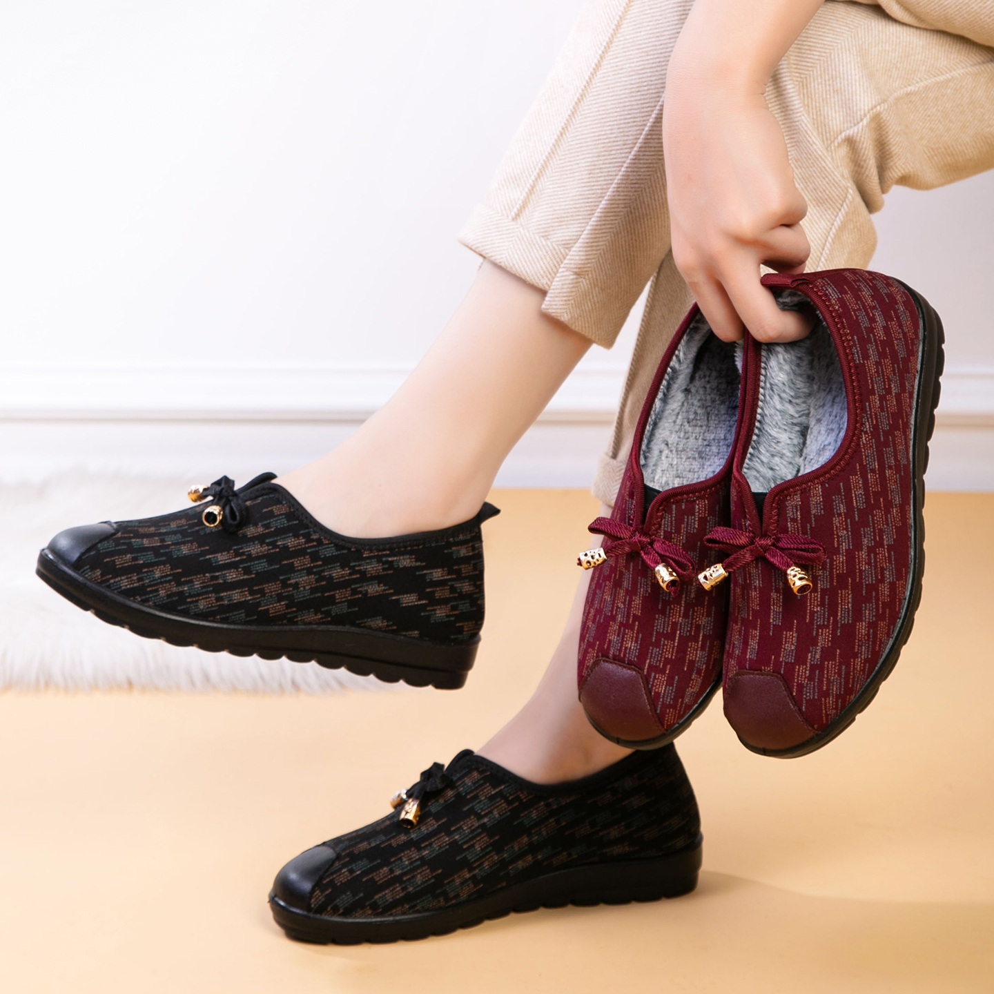 冬季加绒防滑软底一脚蹬棉鞋