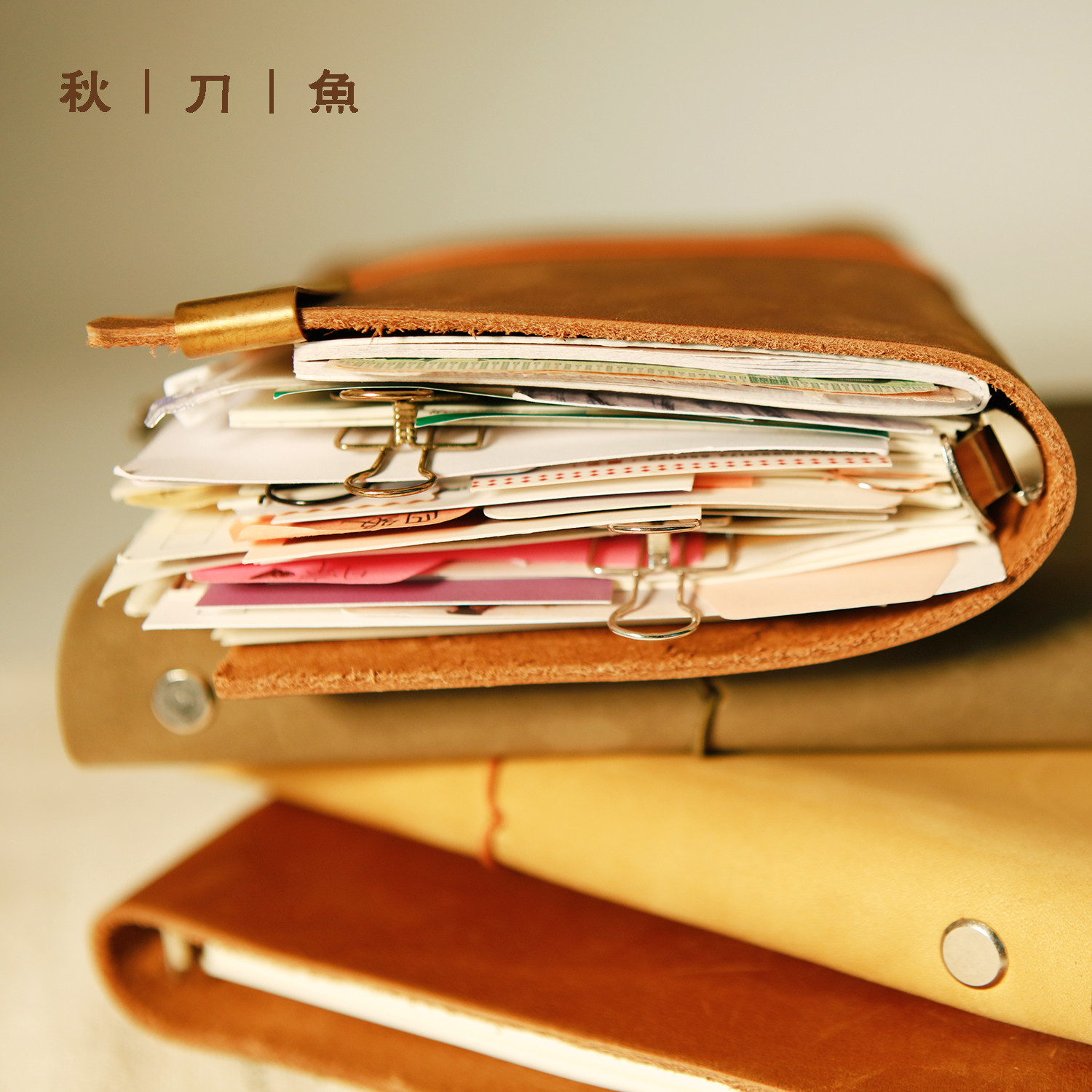 秋刀鱼 活页笔记本子牛皮本子复古手工文具 手账本记事本文艺
