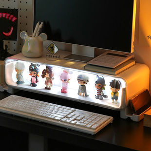 台式电脑增高架带抽屉办公室桌面显示屏置物架白色工位盲盒收