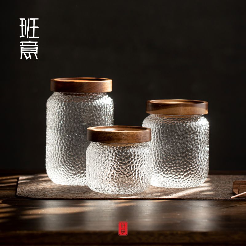 日式花茶白糖锤纹罐子玻璃密封罐食级储存罐茶叶咖啡防潮收