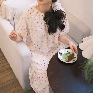 睡裙印花全棉软糯家居夏季 2025双层纱圆领短袖 夏季 宽松显 睡裙