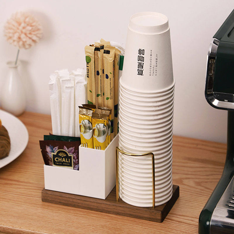 创意纸杯架一次性取杯器桌面纸杯子杯架咖啡杯糖包茶包收纳盒