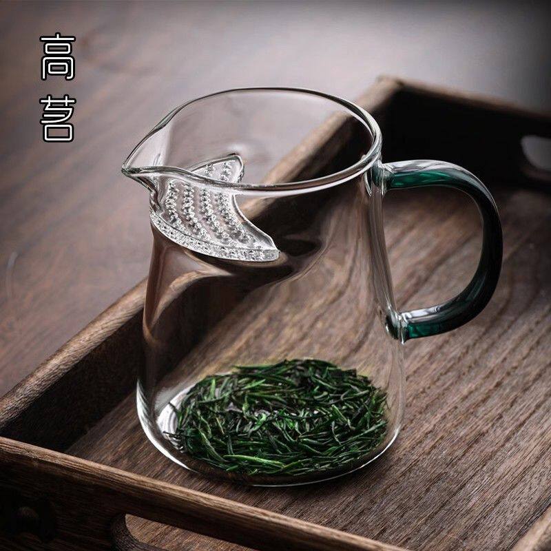 玻璃公道杯耐热透明泡茶配件一体月牙片加厚过滤茶水分离玻璃杯